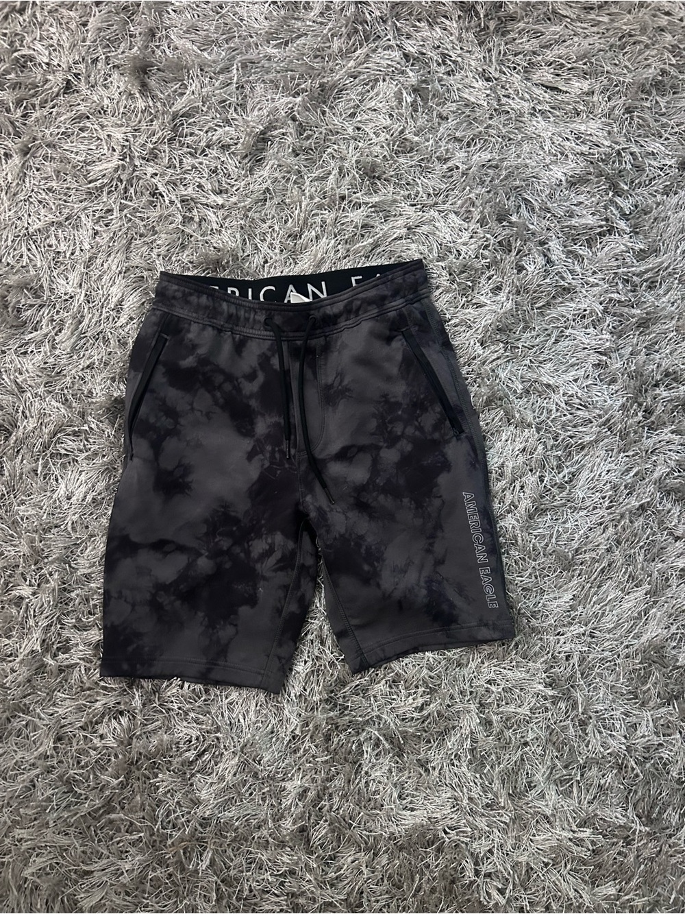 American Eagle Outfitters Men's Black Tie-Dye Athletic Shorts